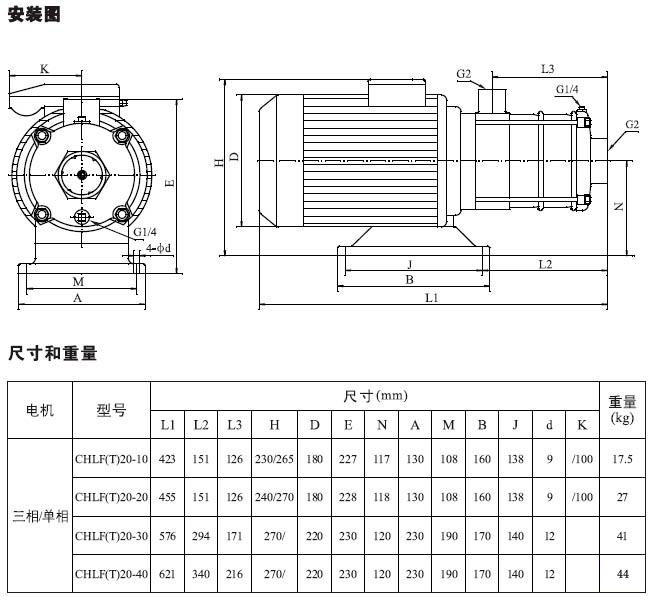 不銹鋼多級離心泵安裝圖、尺寸及重量